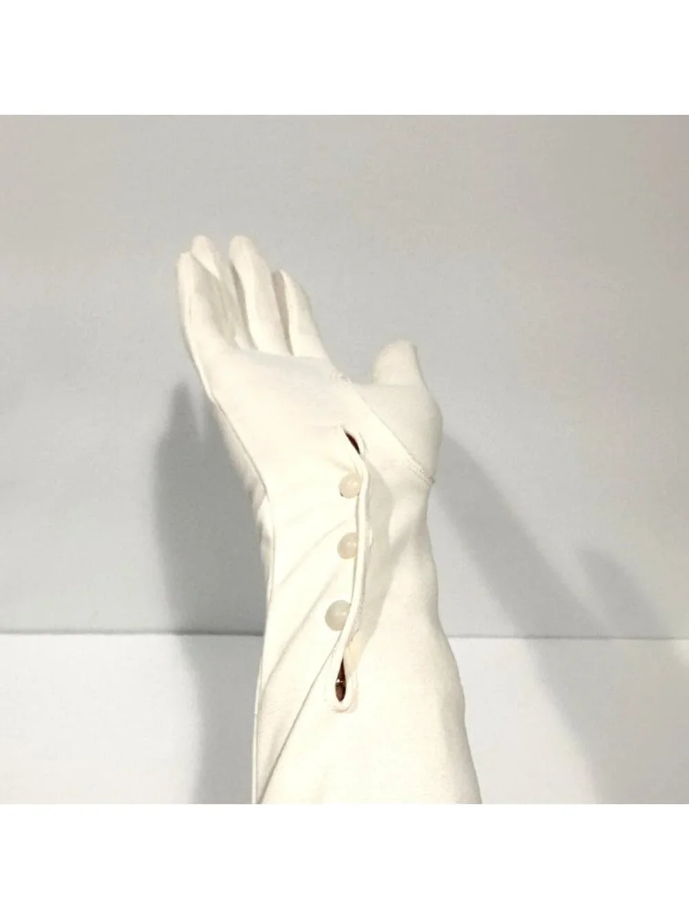 Vintage Off White Cream Button Up Formal Opera Gloves
